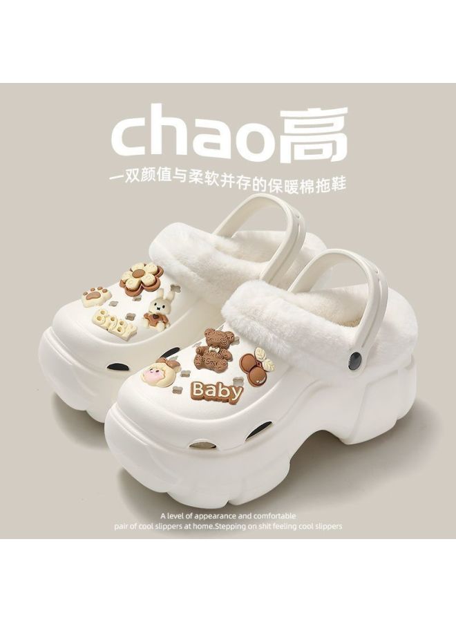Winter New Fleece-lined Cave Shoes With Removable Liner Height-increasing Student Two-way Lazy One-word Cotton Slippers For Women