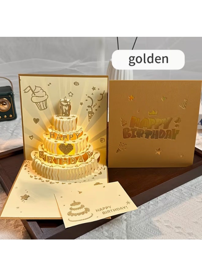 بطاقة تهنئة عيد ميلاد ثلاثية الأبعاد منبثقة مع موسيقى وإضاءة LED - دعوة وبطاقة هدية يدوية الصنع - Image 1