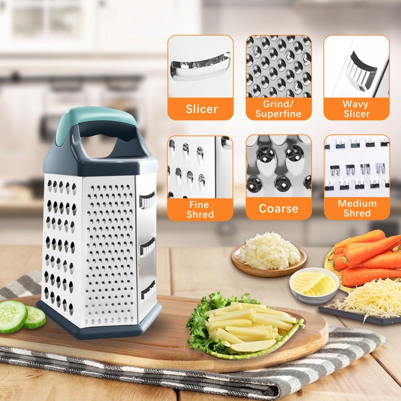 Kofebe Cheese Grater, Box Graters for Kitchen, 6 Sides Stainless Steel Food Shredders for Cheese Vegetables Potatoes Carrot - Image 3