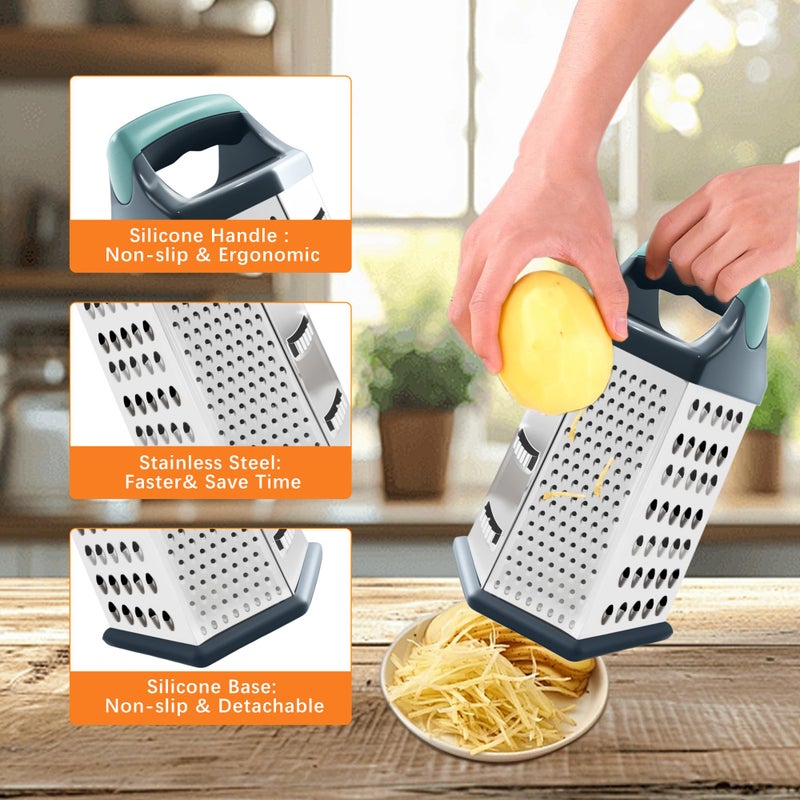 Kofebe Cheese Grater, Box Graters for Kitchen, 6 Sides Stainless Steel Food Shredders for Cheese Vegetables Potatoes Carrot - Image 2