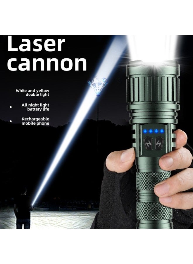 Strong Flashlight Rechargeable Outdoor Ultra-bright Portable Long-range Home Patrol Large Capacity Long Battery Life Lighting-Product Specifications:White And Yellow Double Laser  Laser Cannon/dual - Image 2