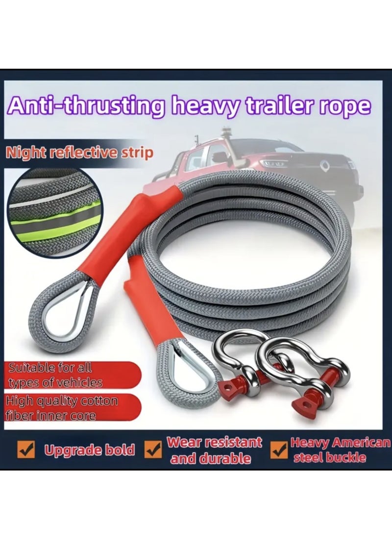 Tow Rope 5M 18TON Heavy Duty Car Towing Strap with  Reflect Light， Trailer Strap Nylon Braid Lifting Sling Straps with Safety Hooks Shackle for Towing Cars Vehicles Emergency Recovery Securing Tool - Image 1