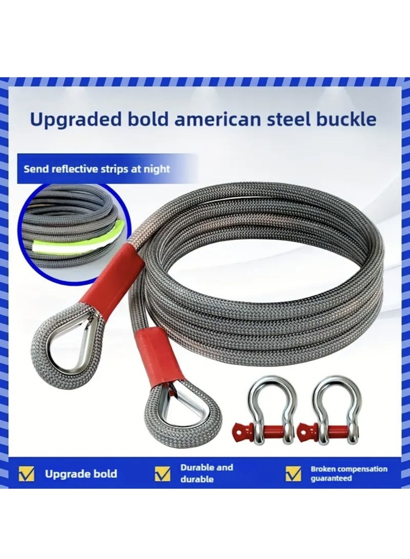 Tow Rope 5M 18TON Heavy Duty Car Towing Strap with  Reflect Light， Trailer Strap Nylon Braid Lifting Sling Straps with Safety Hooks Shackle for Towing Cars Vehicles Emergency Recovery Securing Tool - Image 2