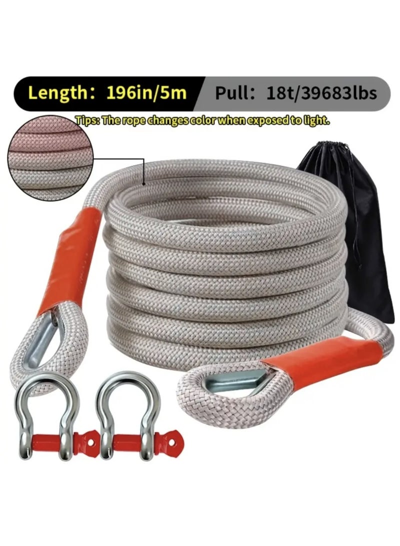 Tow Rope 5M 18TON Heavy Duty Car Towing Strap with  Reflect Light， Trailer Strap Nylon Braid Lifting Sling Straps with Safety Hooks Shackle for Towing Cars Vehicles Emergency Recovery Securing Tool - Image 5