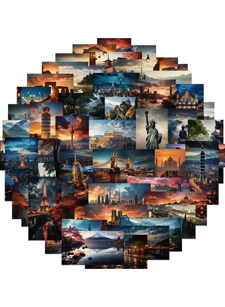 Goolsky [Popular Choice] GUTBD 50pcs Waterproof Vinyl Stickers, City Travel Architectural Scenery, Aesthetic Laptop and Scrapbook Decals for Adults - Ideal for Water Bottles, Laptops, Luggage, Scrapbook Stickers - Image 1