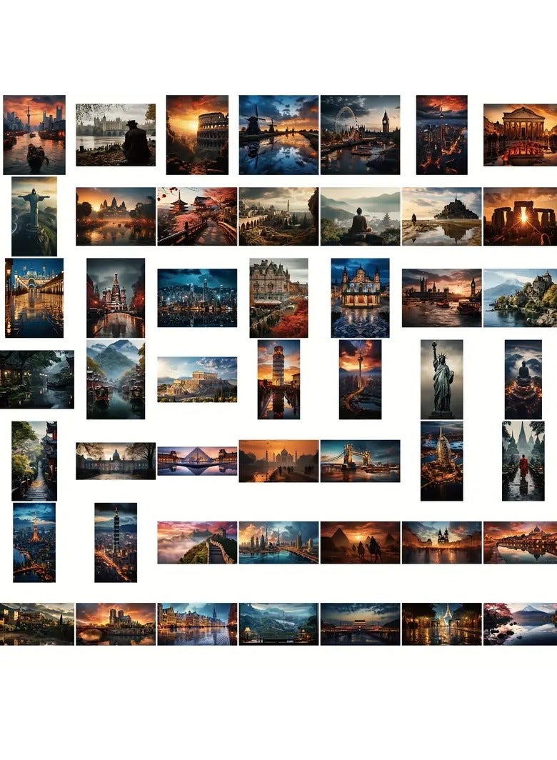 Goolsky [Popular Choice] GUTBD 50pcs Waterproof Vinyl Stickers, City Travel Architectural Scenery, Aesthetic Laptop and Scrapbook Decals for Adults - Ideal for Water Bottles, Laptops, Luggage, Scrapbook Stickers - Image 2