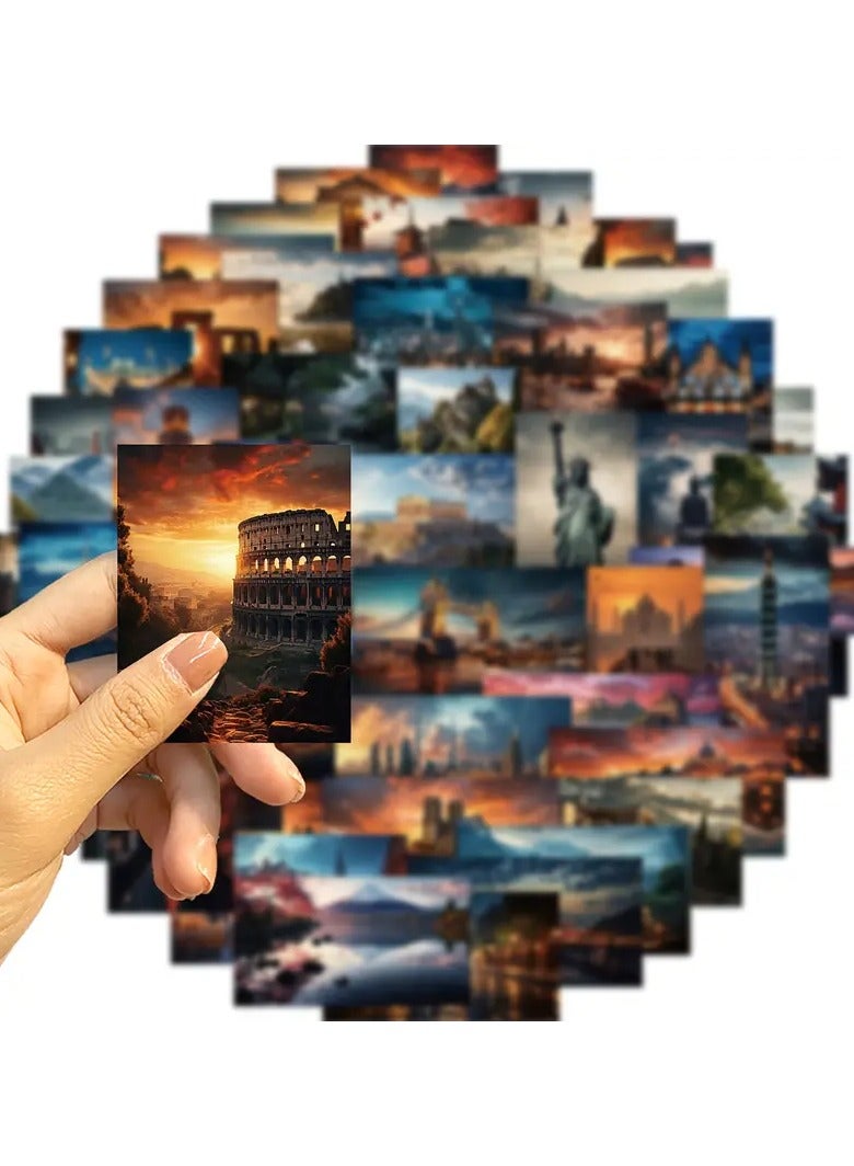 Goolsky [Popular Choice] GUTBD 50pcs Waterproof Vinyl Stickers, City Travel Architectural Scenery, Aesthetic Laptop and Scrapbook Decals for Adults - Ideal for Water Bottles, Laptops, Luggage, Scrapbook Stickers - Image 3