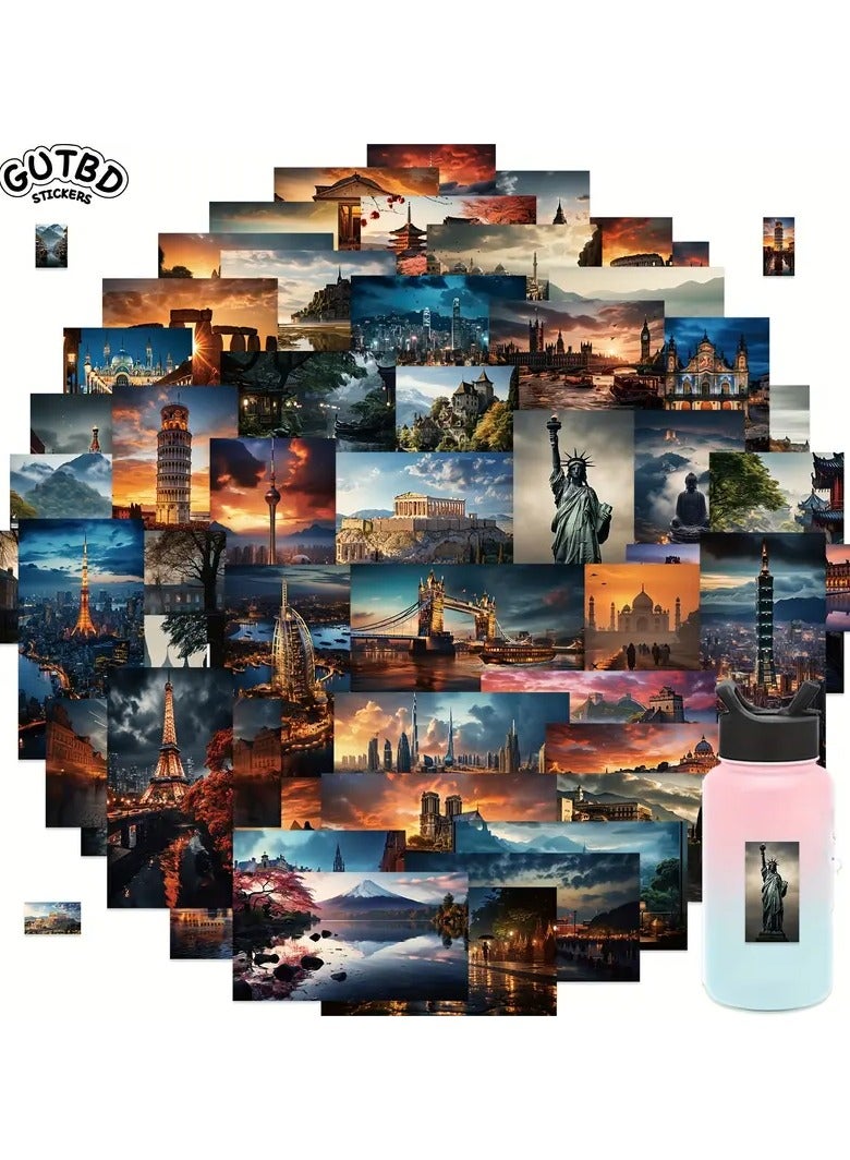 Goolsky [Popular Choice] GUTBD 50pcs Waterproof Vinyl Stickers, City Travel Architectural Scenery, Aesthetic Laptop and Scrapbook Decals for Adults - Ideal for Water Bottles, Laptops, Luggage, Scrapbook Stickers - Image 5