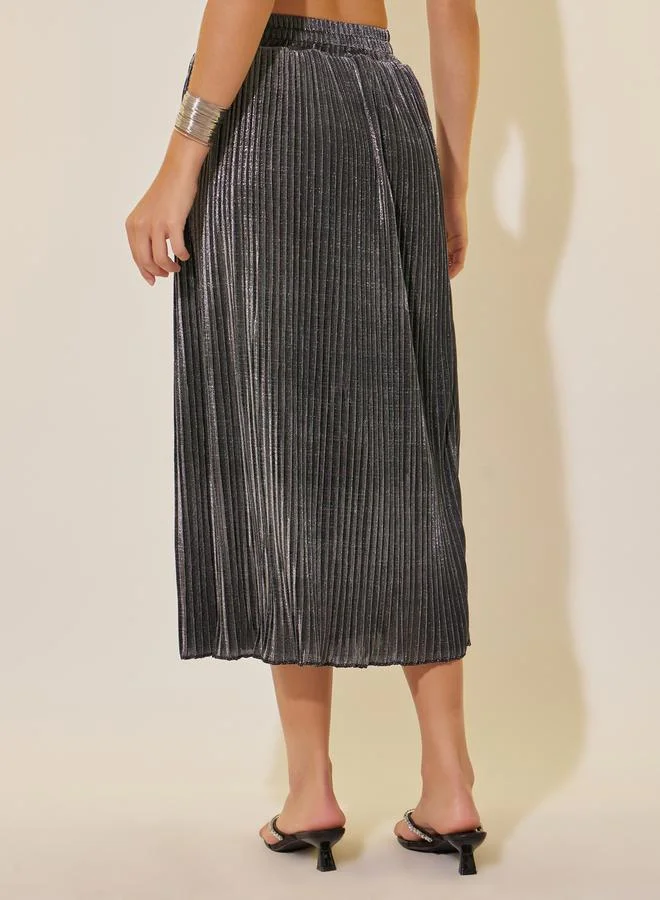 Take Two Solid Elasticated Waistband Pleated Maxi Skirt