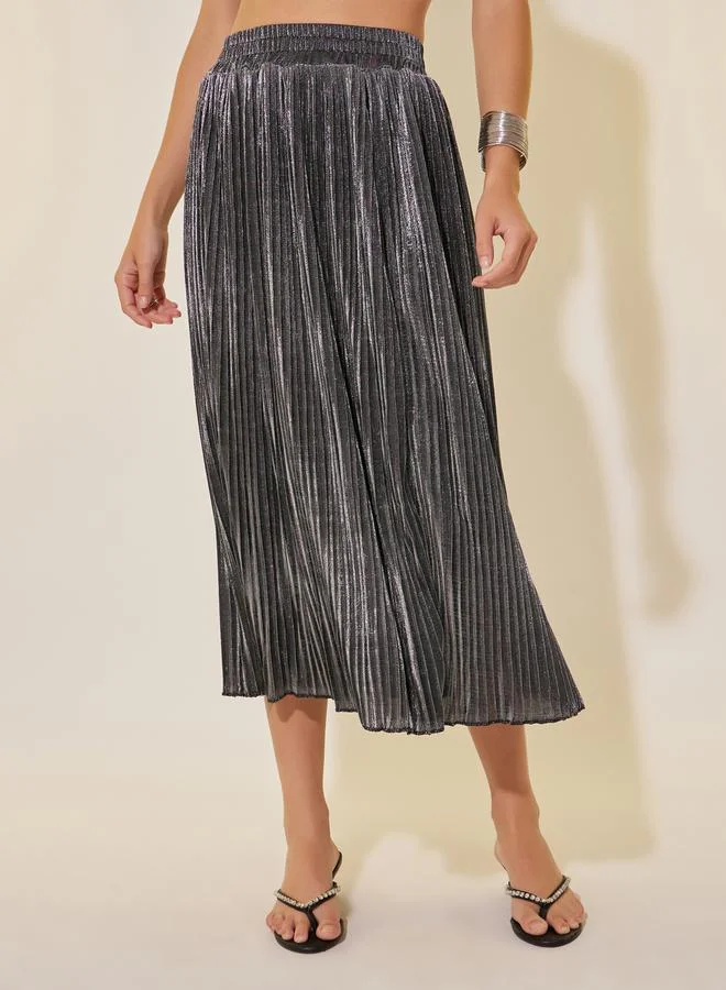 Take Two Solid Elasticated Waistband Pleated Maxi Skirt