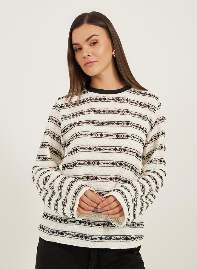 تايك تو تيشيرت بأكمام طويلة مخطط بنقوش من ستايلي - Image 3