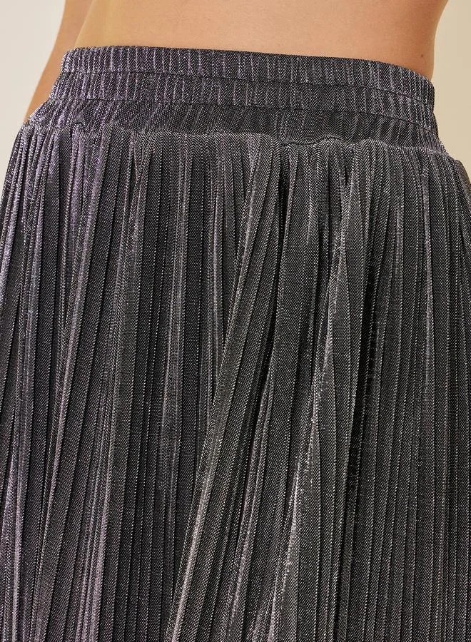Take Two Solid Elasticated Waistband Pleated Maxi Skirt