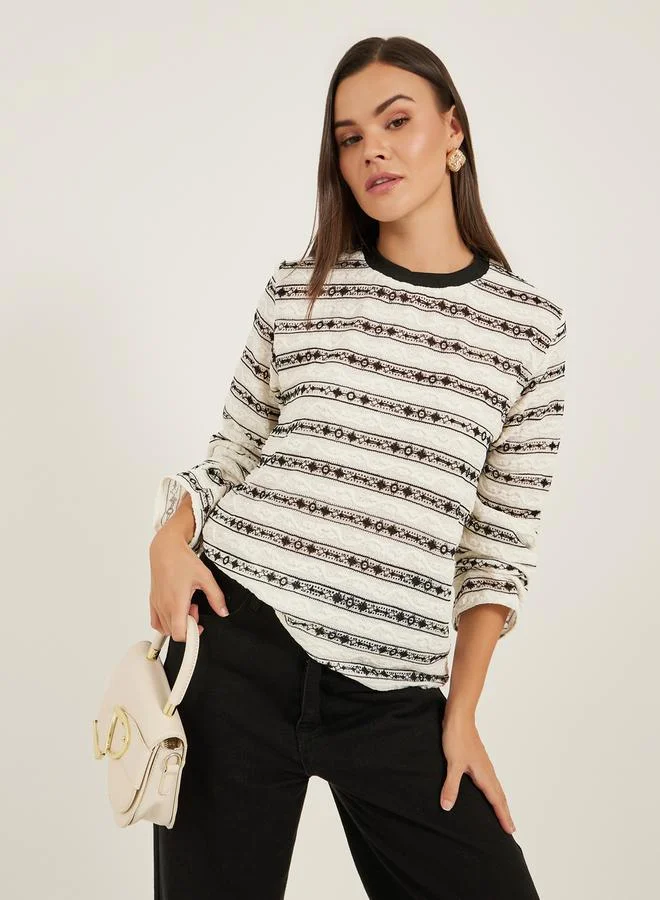 Take Two Texture Striped Long Sleeve T-Shirt by Styli