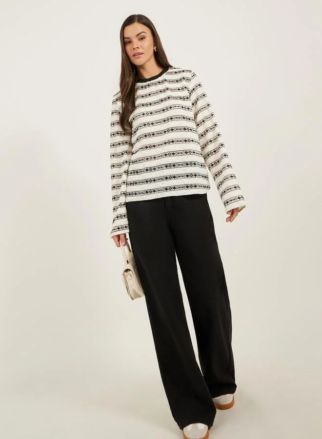 Take Two Texture Striped Long Sleeve T-Shirt by Styli