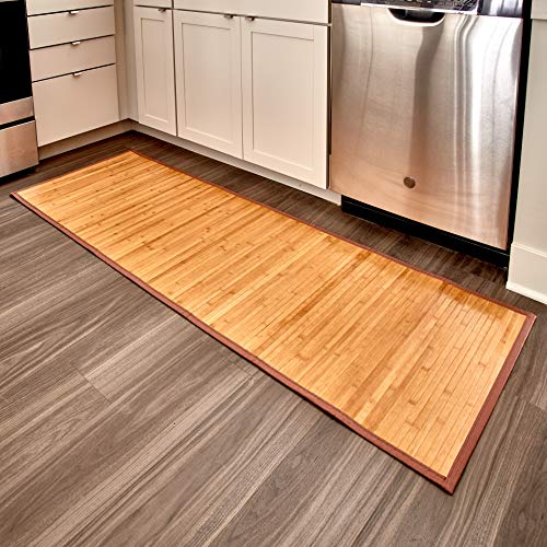 InterDesign iDesign Bamboo Non-Skid Water-Resistant Floor Mat, The Formbu Collection – 24" x 72”, Natural Tan - Image 1