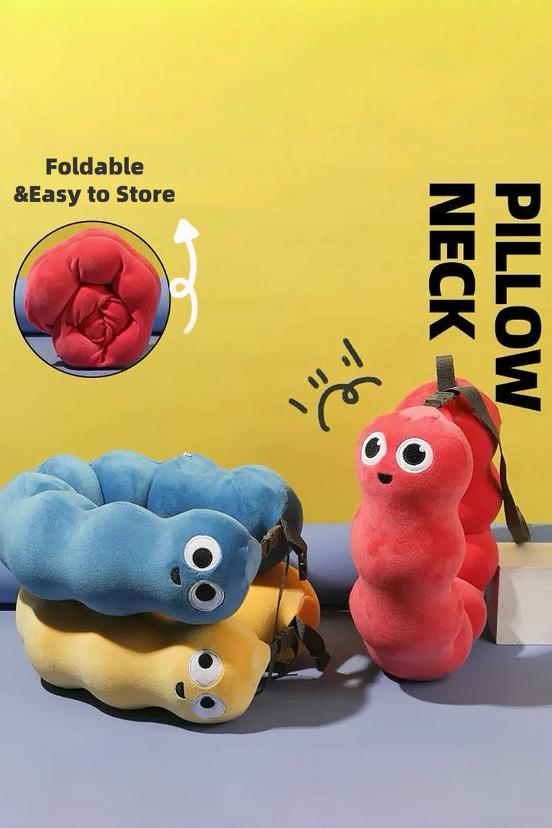 إسكدنيا وسادة رقبة زرقاء لطيفة من الفوم المرن – قابلة للطي ومريحة بغطاء قابل للغسل وصندوق تخزين للسفر بسهولة - Image 2