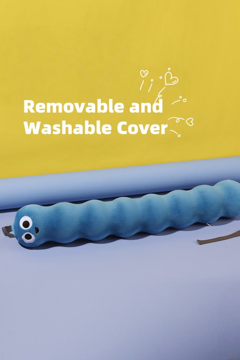 إسكدنيا وسادة رقبة زرقاء لطيفة من الفوم المرن – قابلة للطي ومريحة بغطاء قابل للغسل وصندوق تخزين للسفر بسهولة - Image 5