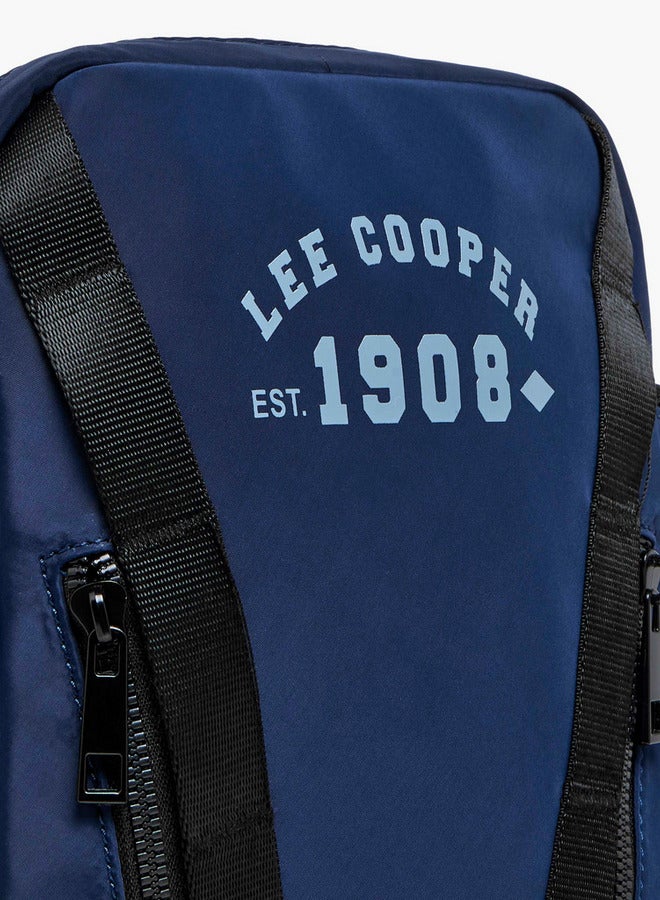 Lee Cooper Logo Print Crossbody Bag with Adjustable Strap and Zip Closure  - Image 4