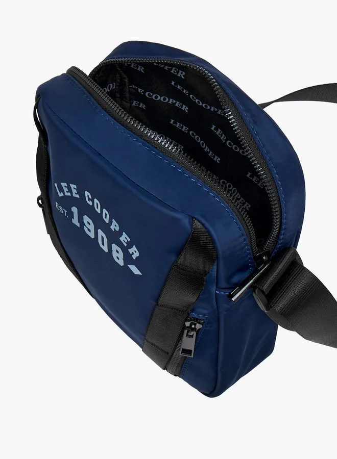 Lee Cooper Logo Print Crossbody Bag with Adjustable Strap and Zip Closure