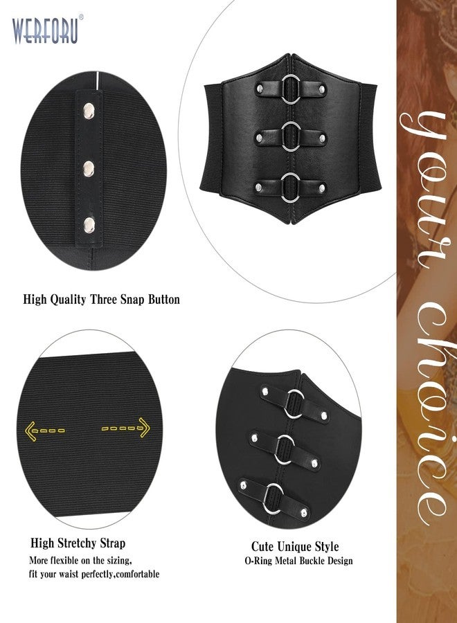 WERFORU Women Wide Corset Elastic Belt Thick Vintage Ladies Costume Waspie Waist Belt for Halloween, Black, Suit Waist Size 31-35 Inches - Image 4