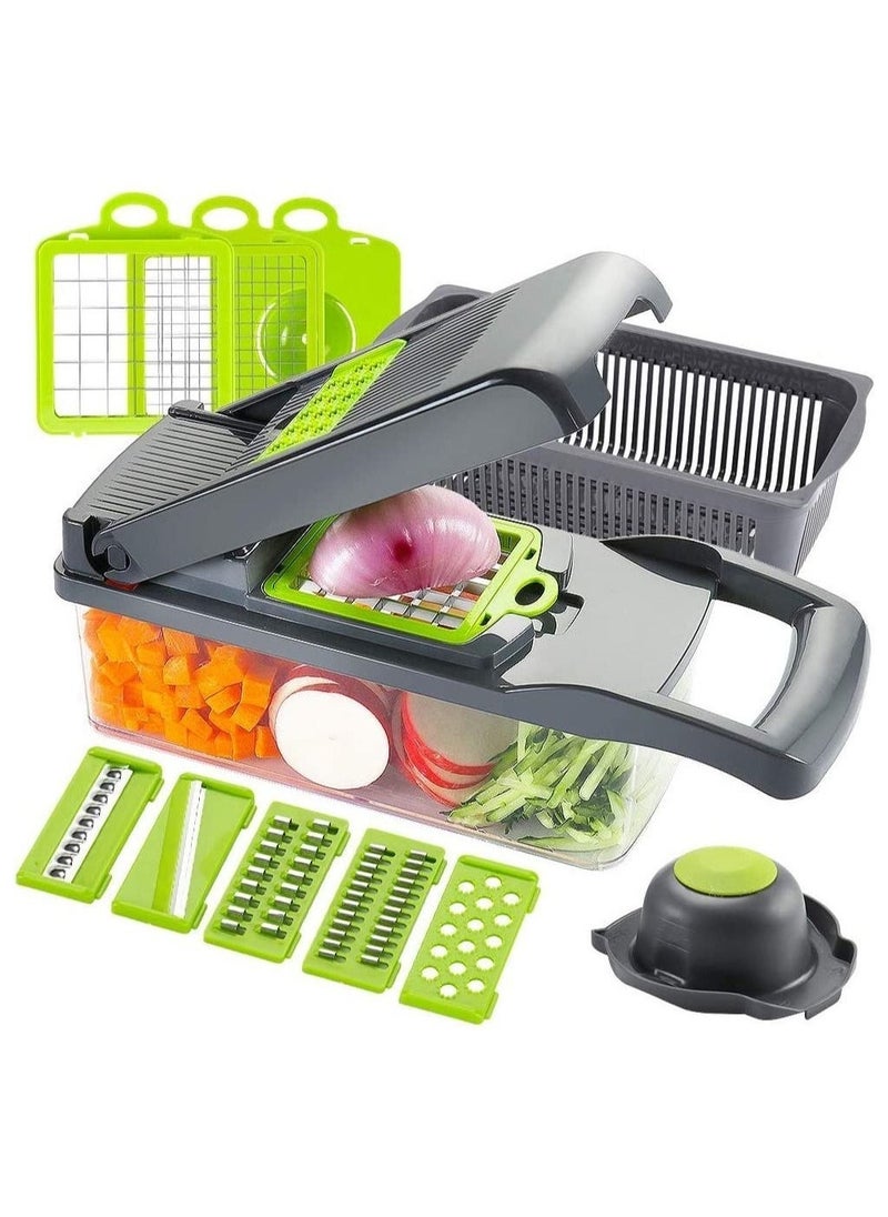 Beauenty Vegetable Chopper Slicer Dicer - 12-in-1 Fruits Cutter Mandoline Slicer Food Chopper/Cutter with 7 Stainless Steel Blades, Adjustable Slicer u0026 Dicer with Storage Container  - Image 1