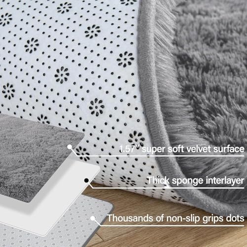 Merelax Modern Soft Fluffy Large Shaggy Rug for Bedroom Livingroom Dorm Kids Room Indoor Home Decorative, Non-Slip Plush Furry Fur Area Rugs Comfy Nursery Accent Floor Carpet 4'x6' Grey - Image 5