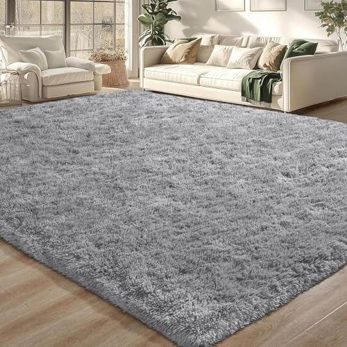 Merelax Modern Soft Fluffy Large Shaggy Rug for Bedroom Livingroom Dorm Kids Room Indoor Home Decorative, Non-Slip Plush Furry Fur Area Rugs Comfy Nursery Accent Floor Carpet 4'x6' Grey - Image 1