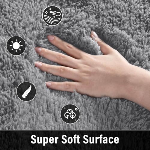Merelax Modern Soft Fluffy Large Shaggy Rug for Bedroom Livingroom Dorm Kids Room Indoor Home Decorative, Non-Slip Plush Furry Fur Area Rugs Comfy Nursery Accent Floor Carpet 4'x6' Grey - Image 4