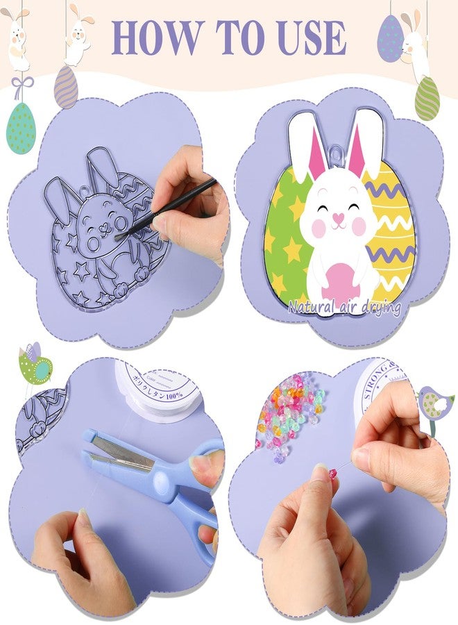 Dunzoom 30 Set Easter Craft Kit Suncatchers Kit Spring Easter Eggs DIY Suncatchers Craft Kit Make Your Own Suncatcher Paint Easter Bunny Sun Catcher Ornaments for Spring Art Craft Painting Activity - Image 4