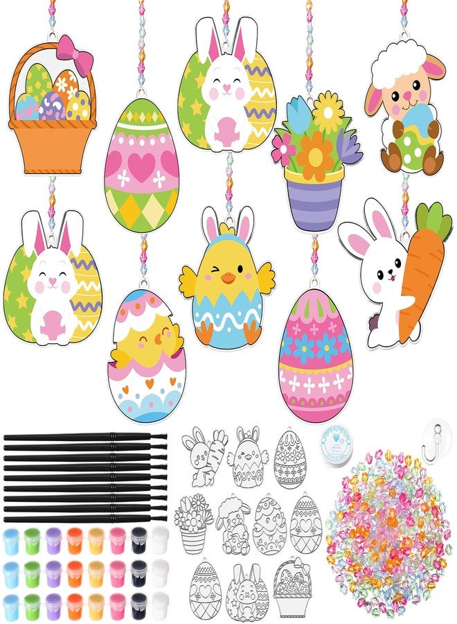 Dunzoom 30 Set Easter Craft Kit Suncatchers Kit Spring Easter Eggs DIY Suncatchers Craft Kit Make Your Own Suncatcher Paint Easter Bunny Sun Catcher Ornaments for Spring Art Craft Painting Activity - Image 1