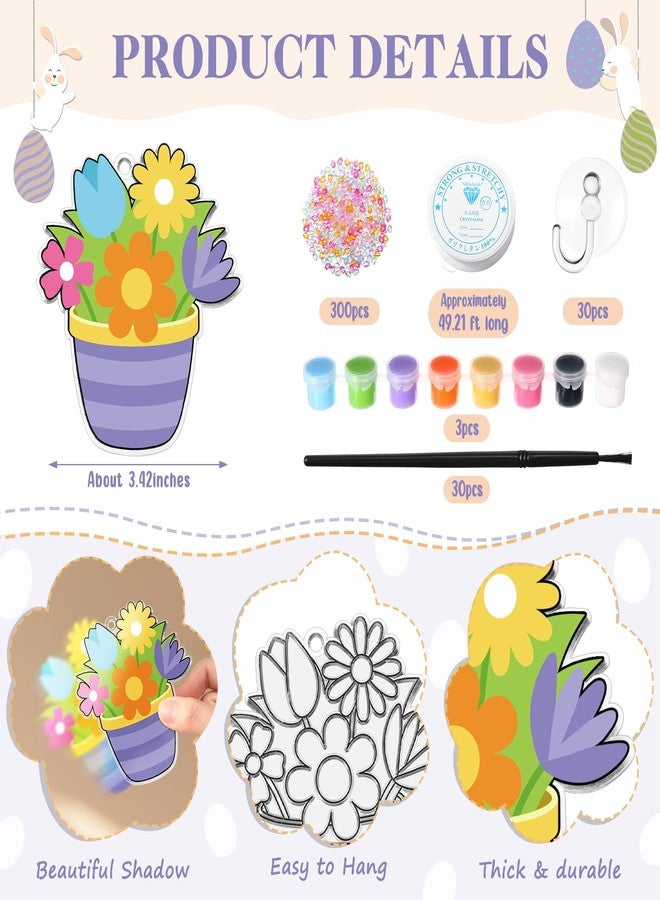 Dunzoom 30 Set Easter Craft Kit Suncatchers Kit Spring Easter Eggs DIY Suncatchers Craft Kit Make Your Own Suncatcher Paint Easter Bunny Sun Catcher Ornaments for Spring Art Craft Painting Activity - Image 3