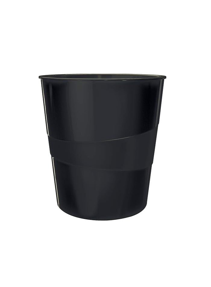 Leitz 5278-01-95 (15 Litre) Waste Bin, Plastic, Wow Range, Black - Image 1