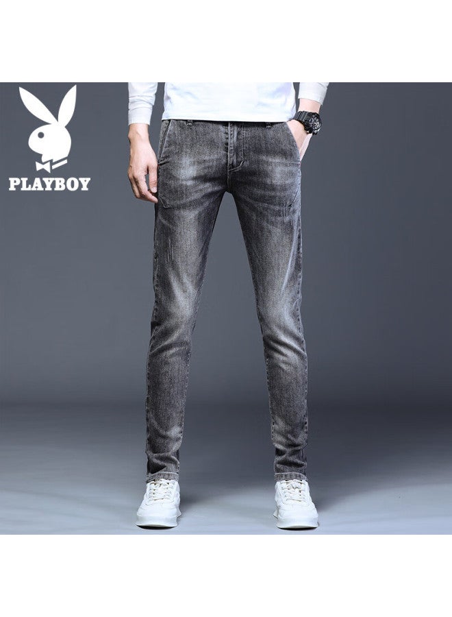 Playboy Men's Jeans Autumn Winter Trendy Slim Fit Stretch Pants Gray 36 - Image 2