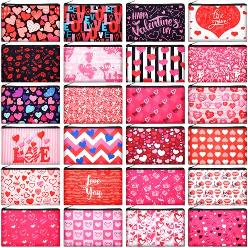 Abbylike 24 Pcs Valentine's Day Makeup Bags Cosmetic Bags Toiletry Zipper Pouch Valentine's Day Women Gift - Image 1