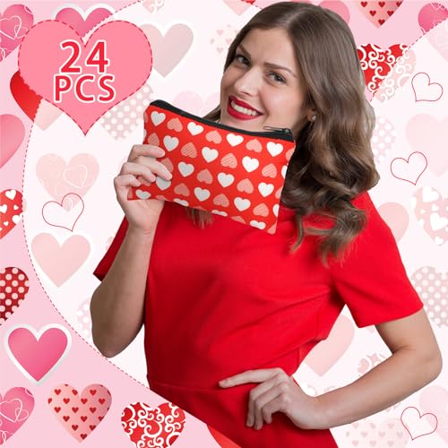 Abbylike 24 Pcs Valentine's Day Makeup Bags Cosmetic Bags Toiletry Zipper Pouch Valentine's Day Women Gift - Image 2
