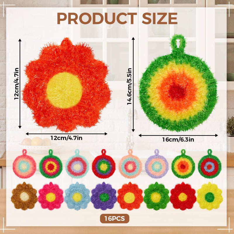 Kenning 16 Pcs Dish Scrubber Non Scratch Dish Washing Scrubbers Reusable Household Cleaning Kitchen Tools for Dishwashing Washing Dishes Cookware Tubs Sinks (Flower) - Image 2