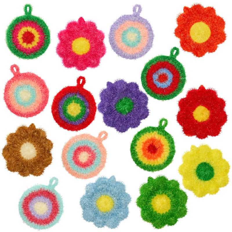 Kenning 16 Pcs Dish Scrubber Non Scratch Dish Washing Scrubbers Reusable Household Cleaning Kitchen Tools for Dishwashing Washing Dishes Cookware Tubs Sinks (Flower) - Image 1