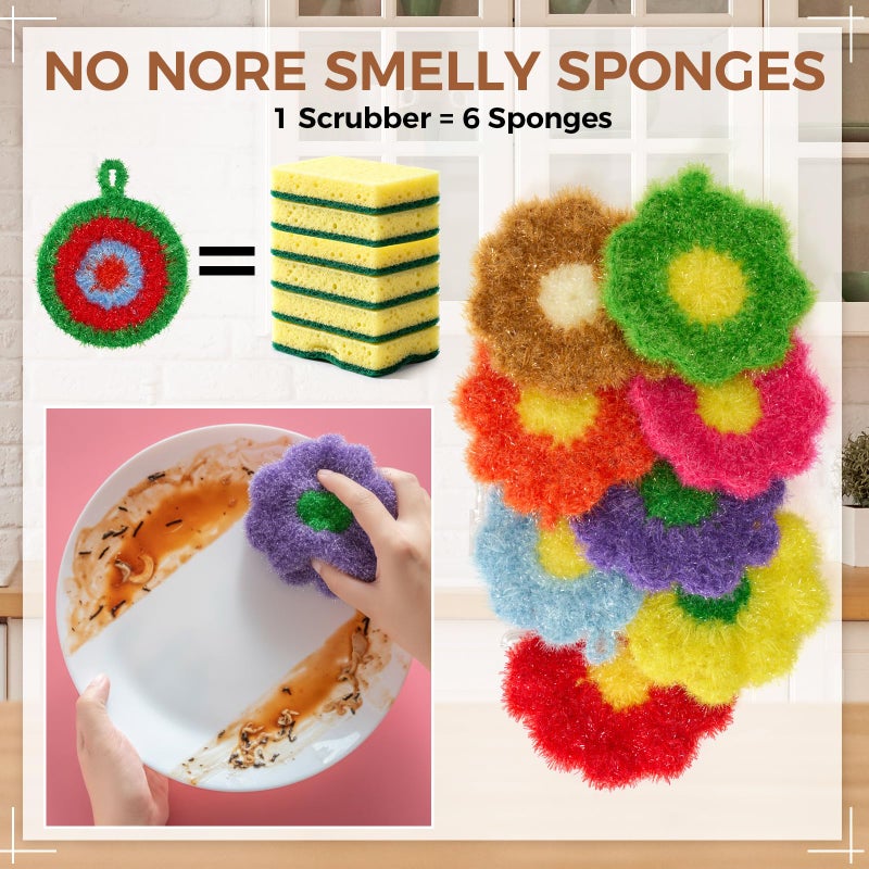 Kenning 16 Pcs Dish Scrubber Non Scratch Dish Washing Scrubbers Reusable Household Cleaning Kitchen Tools for Dishwashing Washing Dishes Cookware Tubs Sinks (Flower) - Image 5