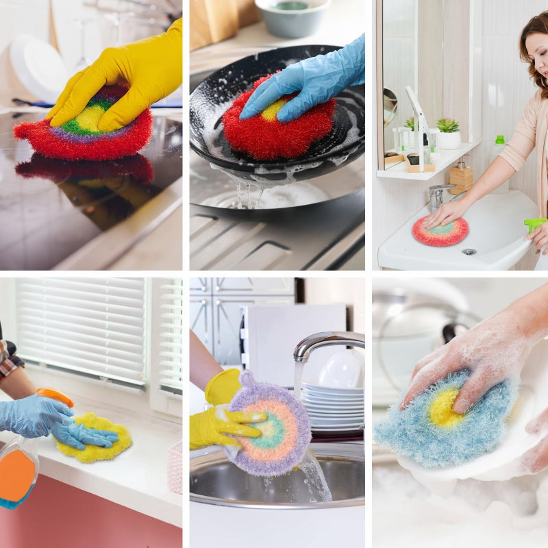 Kenning 16 Pcs Dish Scrubber Non Scratch Dish Washing Scrubbers Reusable Household Cleaning Kitchen Tools for Dishwashing Washing Dishes Cookware Tubs Sinks (Flower) - Image 4