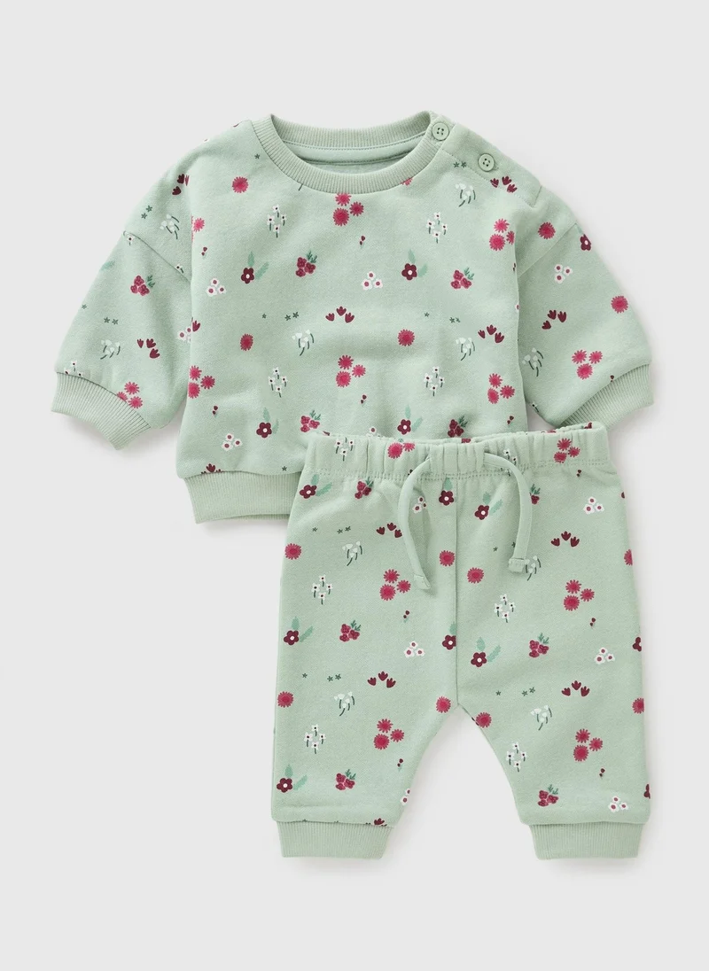 Matalan Baby Green Floral Sweatshirt & Jogging Bottom Set