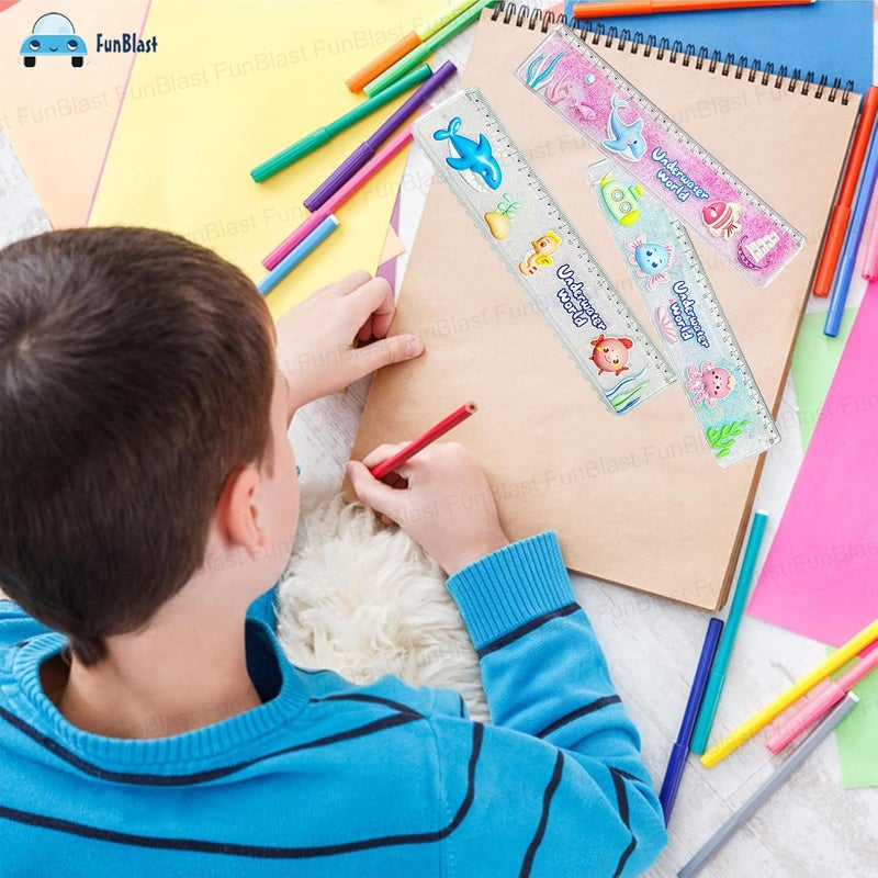 FunBlast مسطرة مقياس للأطفال – مقياس للأطفال، مجموعة مساطر لامعة للطلاب، هدايا مكتبية للأطفال، مساطر لامعة لقرطاسية المدرسة للأطفال - 3 قطع (عالم تحت الماء) - Image 4