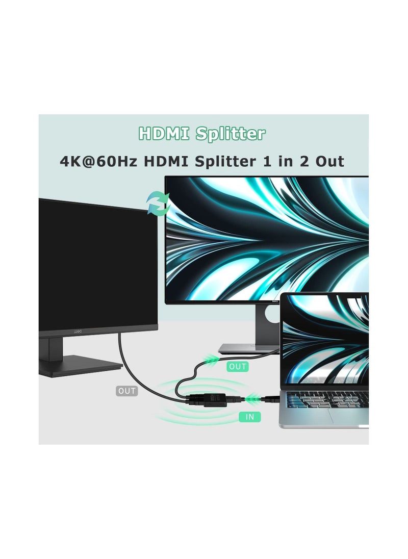 SYOSI - HDMI Splitter, HDMI Splitter 1 in 2 Out for Dual Monitors Duplicate/Mirror, 4K, Dual Hdmi Adapter for 2 Monitors Support HDCP2.2, 18.5Gbps, Auto Scaling, Full HD 1080P 3D with HDMI Cable - Image 1