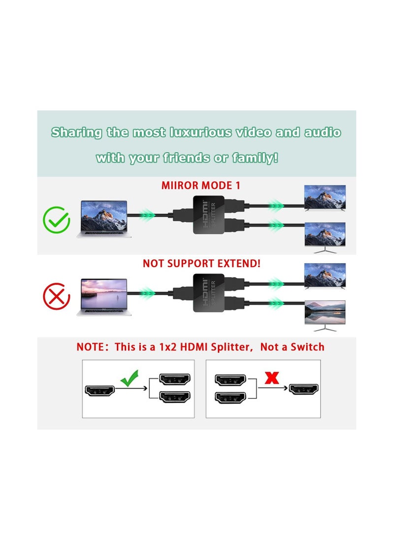 SYOSI - HDMI Splitter, HDMI Splitter 1 in 2 Out for Dual Monitors Duplicate/Mirror, 4K, Dual Hdmi Adapter for 2 Monitors Support HDCP2.2, 18.5Gbps, Auto Scaling, Full HD 1080P 3D with HDMI Cable - Image 1