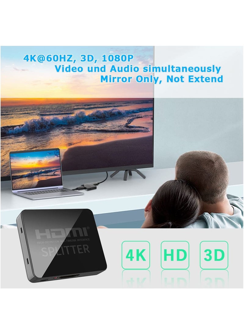 SYOSI - HDMI Splitter, HDMI Splitter 1 in 2 Out for Dual Monitors Duplicate/Mirror, 4K, Dual Hdmi Adapter for 2 Monitors Support HDCP2.2, 18.5Gbps, Auto Scaling, Full HD 1080P 3D with HDMI Cable - Image 1