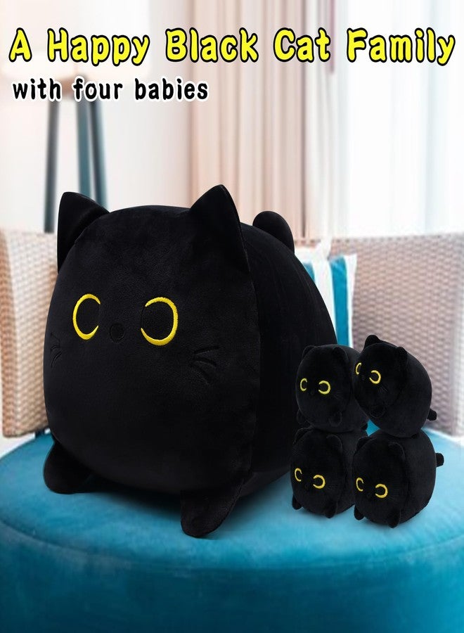 LSYDCARM Cat Stuffed Animals with Babies, Black Cat Plush with Babies, Mommy Cat with 4 Baby Kittens Kawaii Black Cat Plushie Toy Birthday Gifts for Kids Boys Girls - Image 2