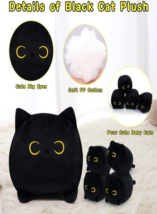 LSYDCARM Cat Stuffed Animals with Babies, Black Cat Plush with Babies, Mommy Cat with 4 Baby Kittens Kawaii Black Cat Plushie Toy Birthday Gifts for Kids Boys Girls - Image 4