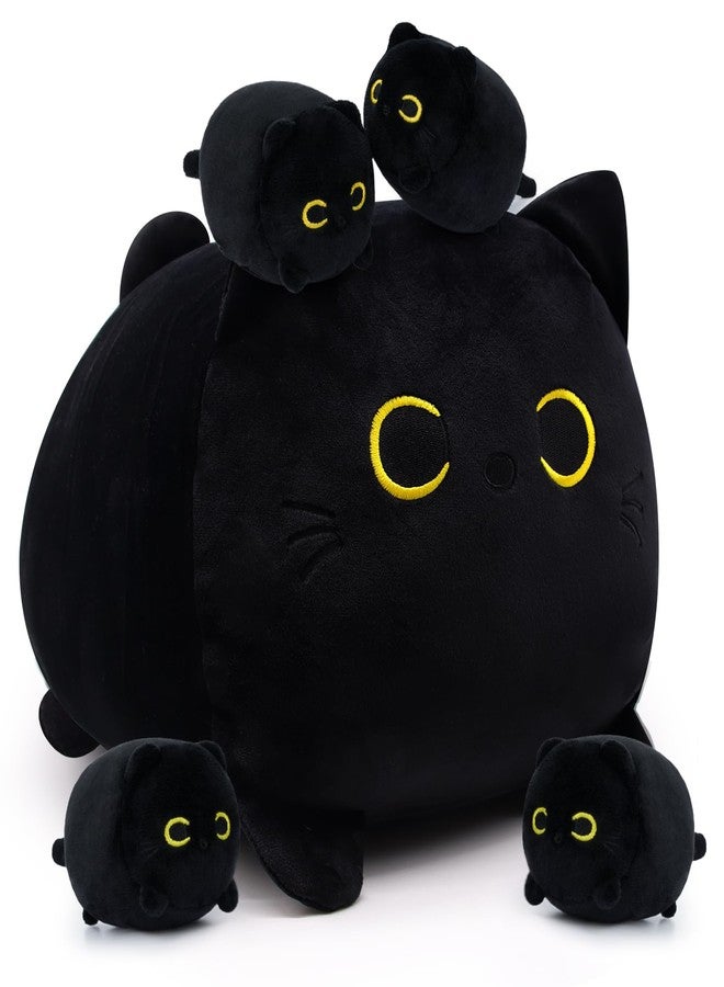 LSYDCARM Cat Stuffed Animals with Babies, Black Cat Plush with Babies, Mommy Cat with 4 Baby Kittens Kawaii Black Cat Plushie Toy Birthday Gifts for Kids Boys Girls - Image 1