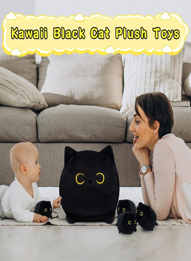 LSYDCARM Cat Stuffed Animals with Babies, Black Cat Plush with Babies, Mommy Cat with 4 Baby Kittens Kawaii Black Cat Plushie Toy Birthday Gifts for Kids Boys Girls - Image 5