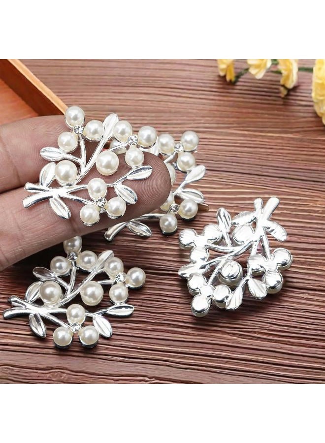Rodvanvo 36PCS Gold-Plated Pearl Rhinestone Embellishment Alloy Cuttlefish Leaves Micro-Inlaid Pearl Accessories DIY Handmade Home Decoration Embellishment (Silver) - Image 2