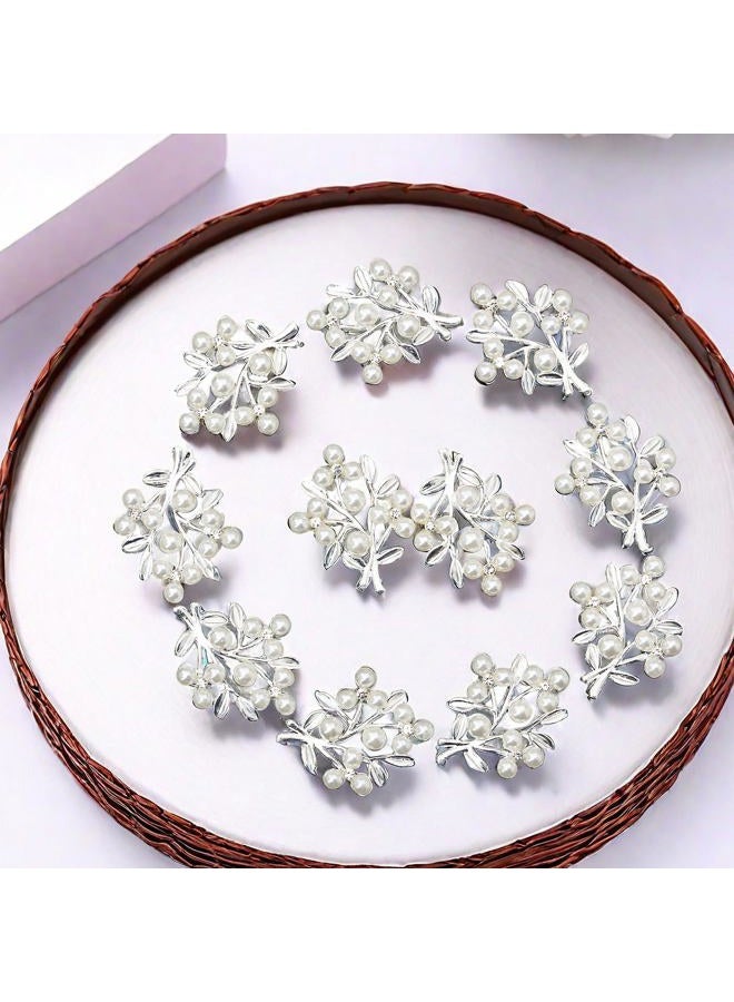 Rodvanvo 36PCS Gold-Plated Pearl Rhinestone Embellishment Alloy Cuttlefish Leaves Micro-Inlaid Pearl Accessories DIY Handmade Home Decoration Embellishment (Silver) - Image 4